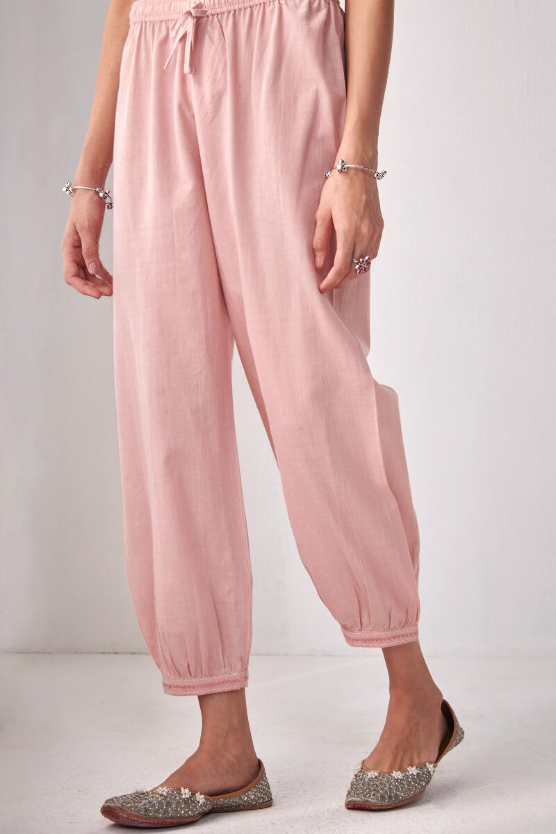 Pink Handcrafted Cotton Izhaar Pants