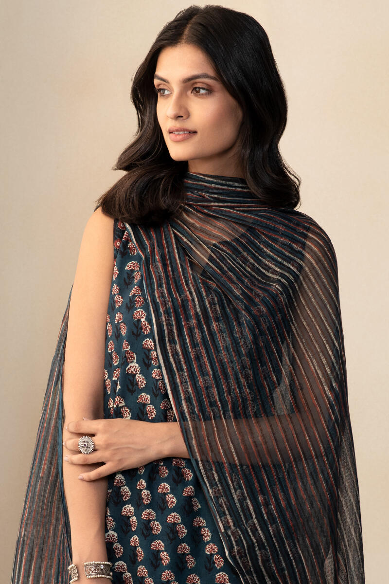 Black Hand Block Printed Kota Dupatta
