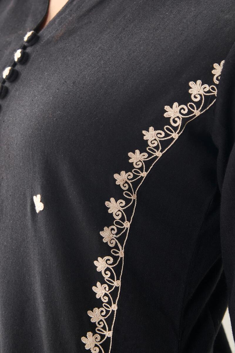 Black Handcrafted A-Line Cotton Kurta