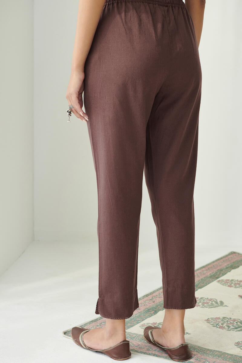 Brown Handcrafted Cotton Narrow Pants