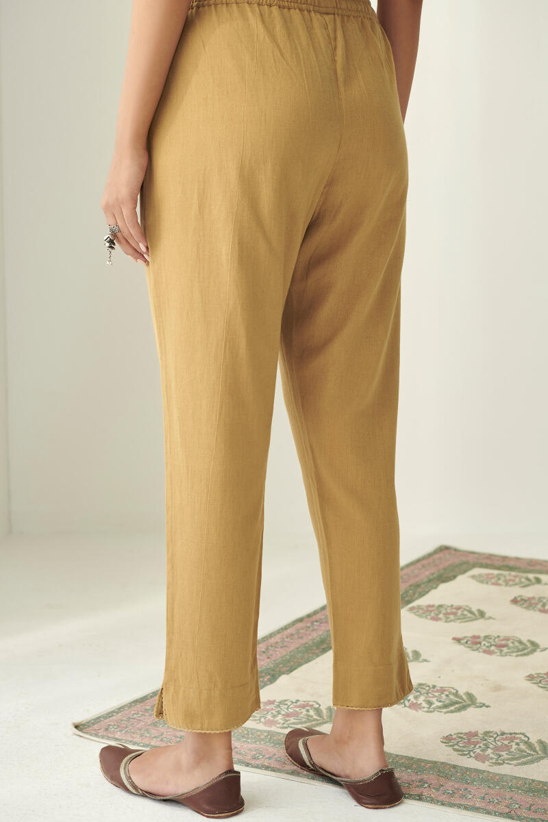 Mustard Handcrafted Cotton Narrow Pants