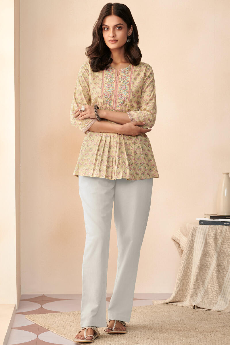 Mustard Hand Block Printed Cotton Top