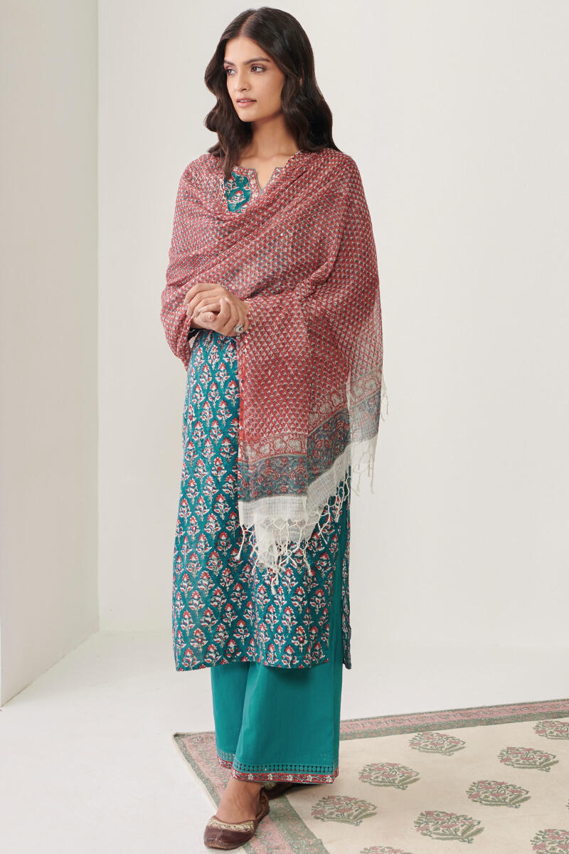 Green Handcrafted Straight Cotton Kurta