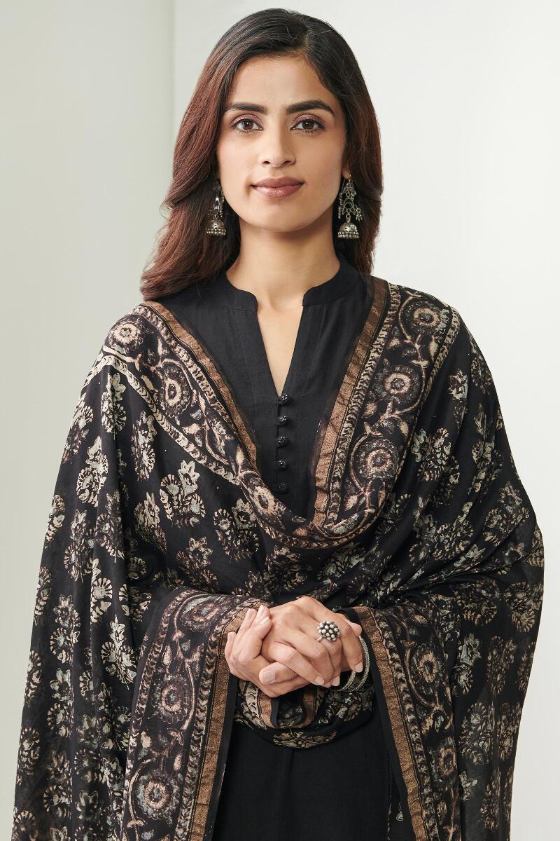 Ajrak Hand Block Printed Chanderi Dupatta