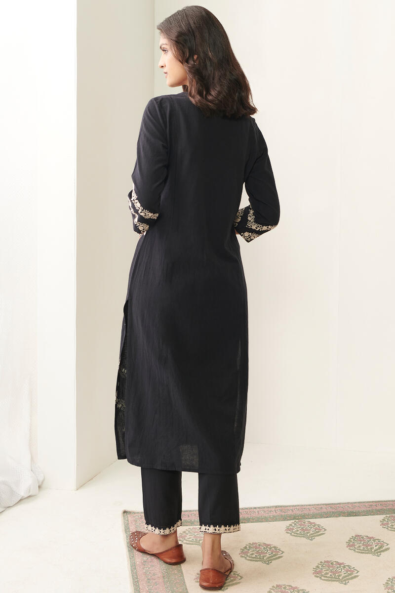 Black Handcrafted Straight Cotton Kurta