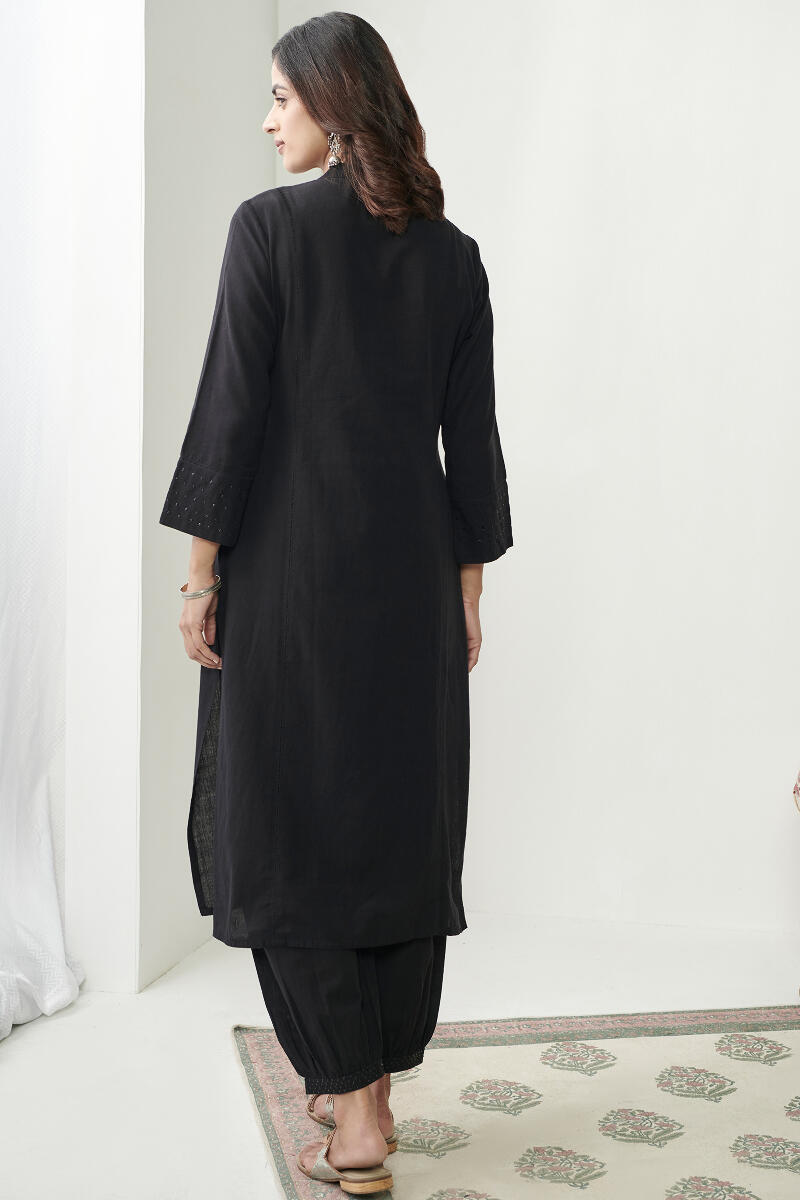 Black Handcrafted Straight Cotton Kurta