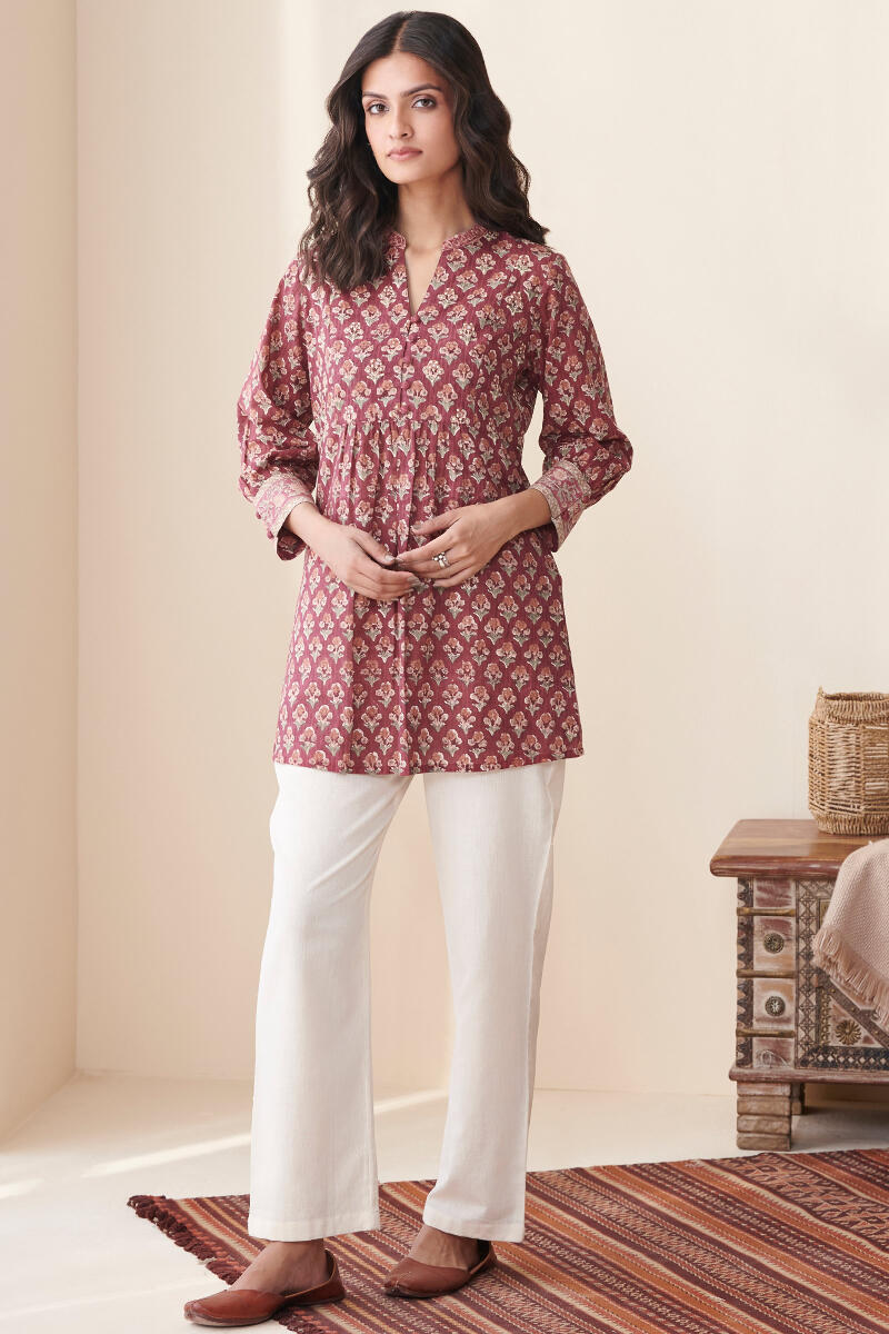 Maroon Hand Block Printed Cotton Top