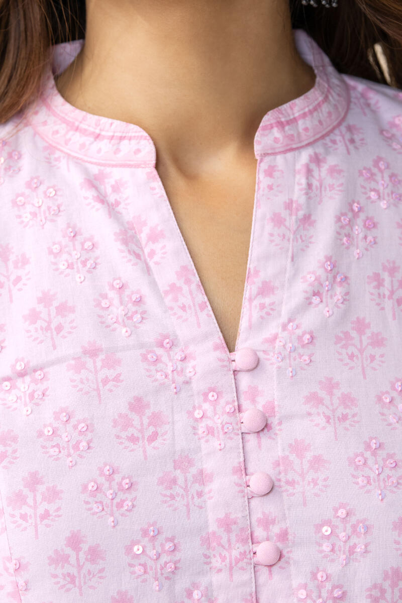 Pink Hand Block Printed Cotton Top