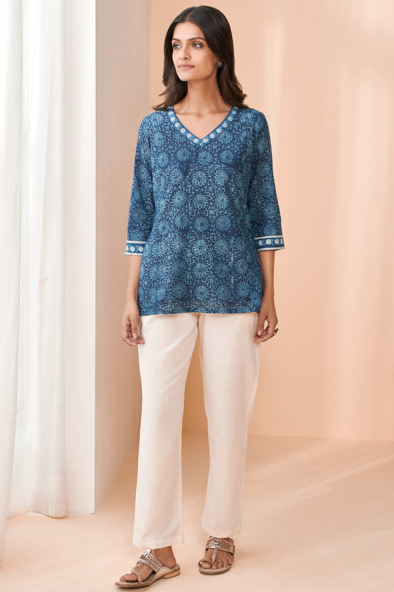 Indigo Hand Block Printed Cotton Top