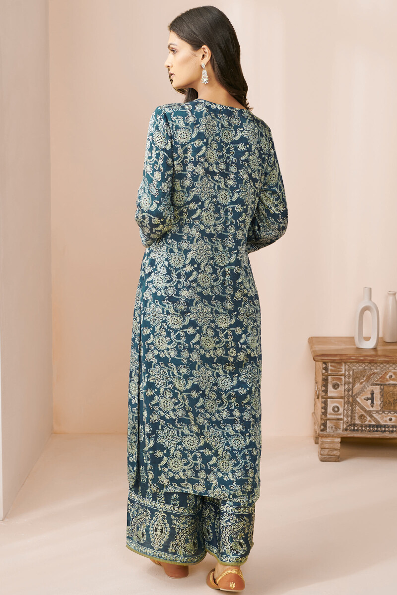 Indigo Hand Block Printed Straight Modal Kurta