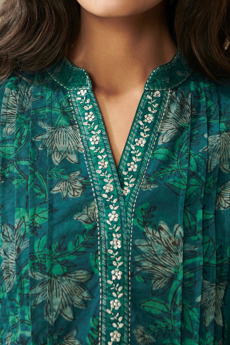 Turquoise Blue Hand Block Printed Cotton Top