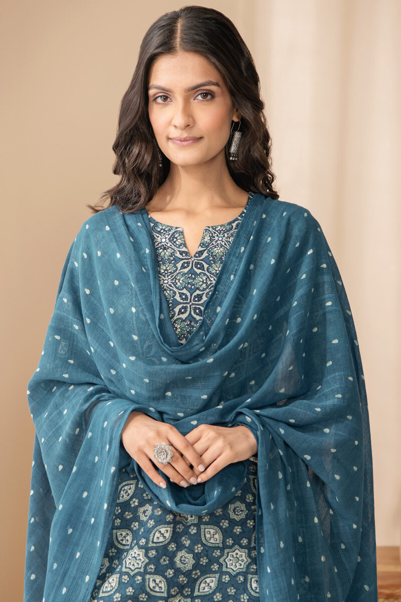 Ajrak Hand Block Printed Cotton Dupatta