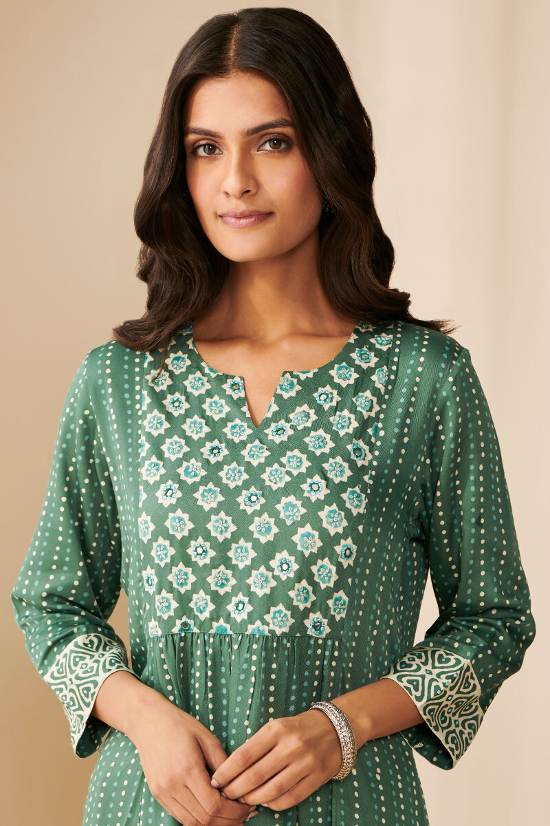 Bagru Hand Block Printed A-Line Modal Satin Kurta
