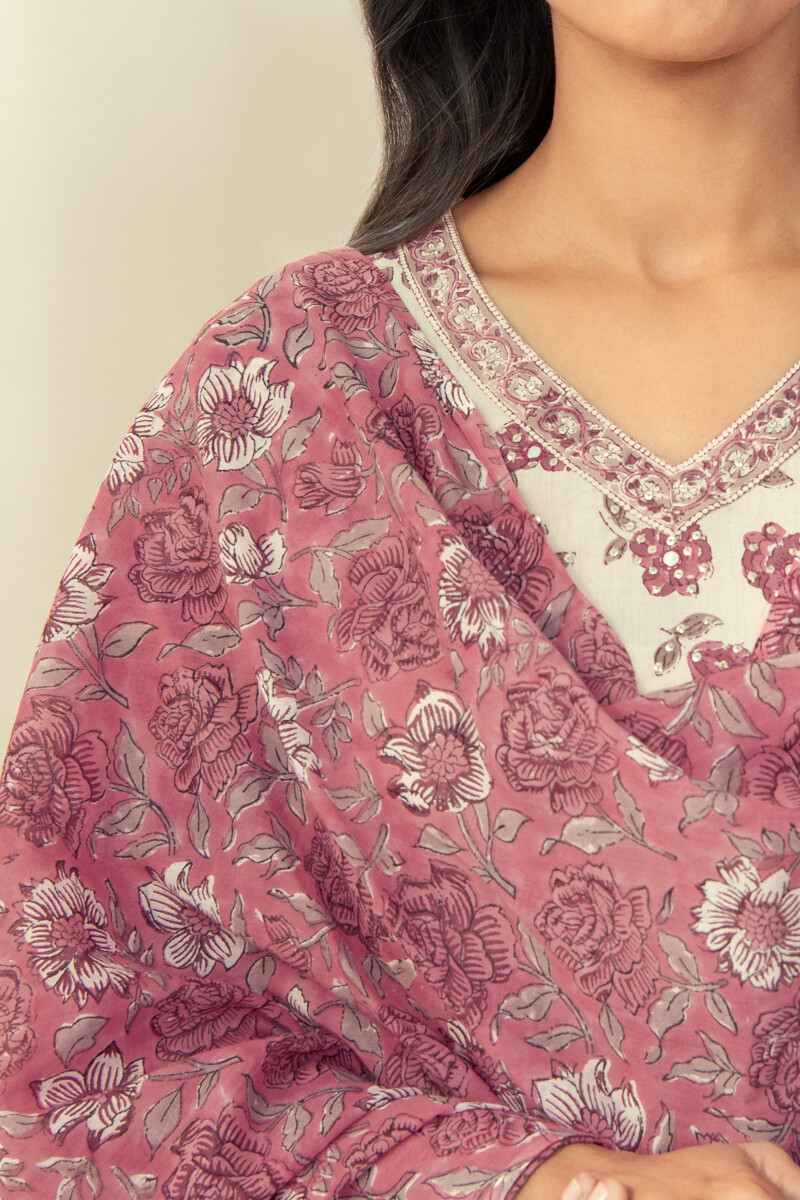Pink Hand Block Printed Cotton Mul Dupatta