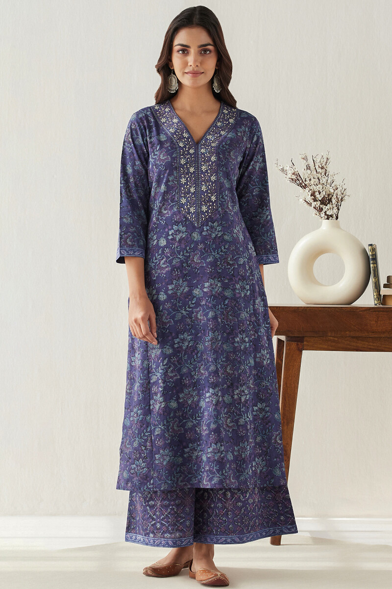 Akola Hand Block Printed Straight Cotton Kurta