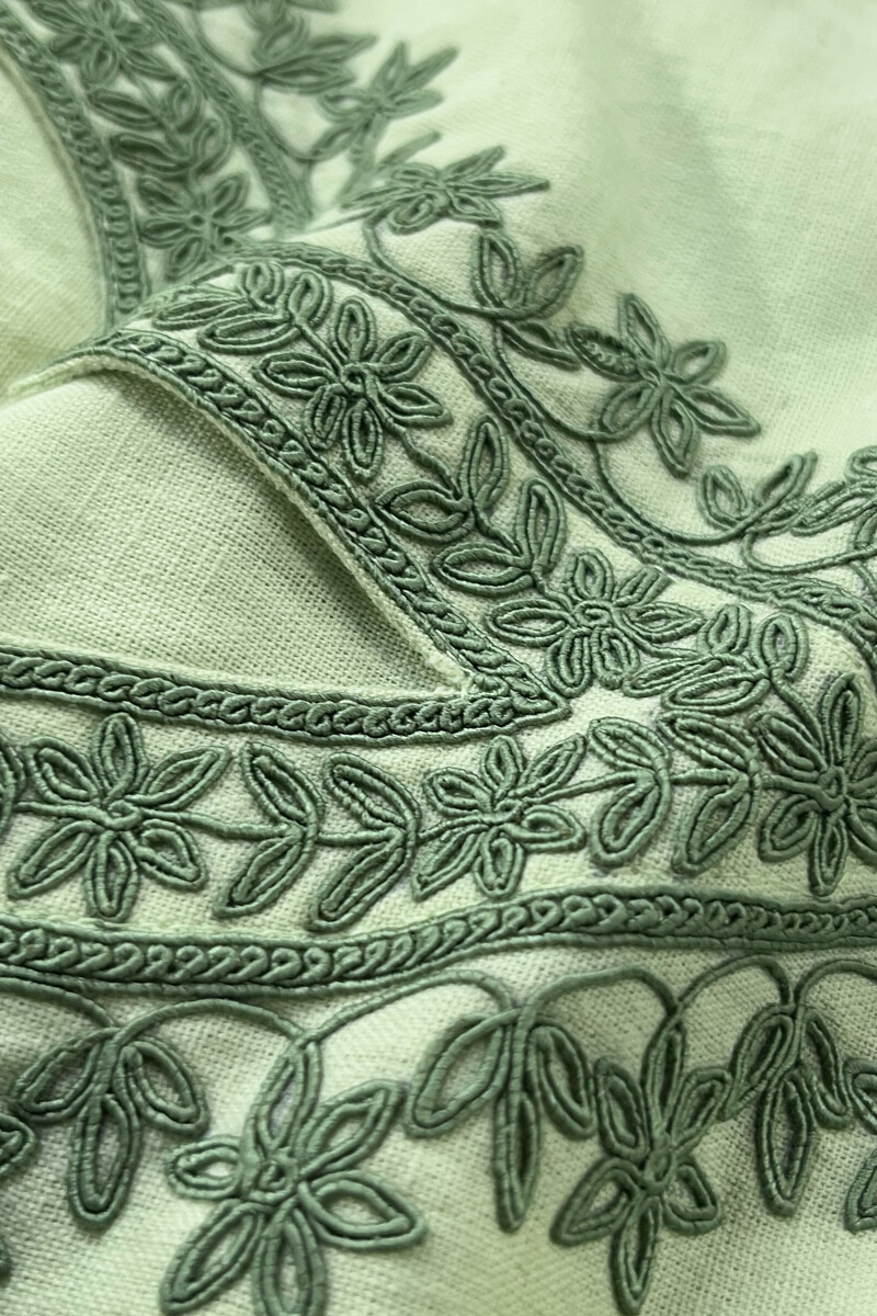 Green Handcrafted Straight Cotton Flax Kurta