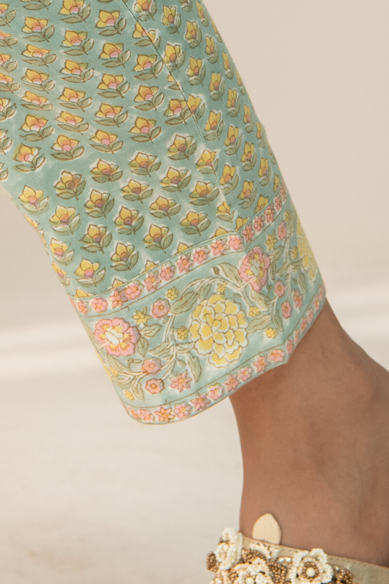 Blue Hand Block Printed Cotton Narrow Pants