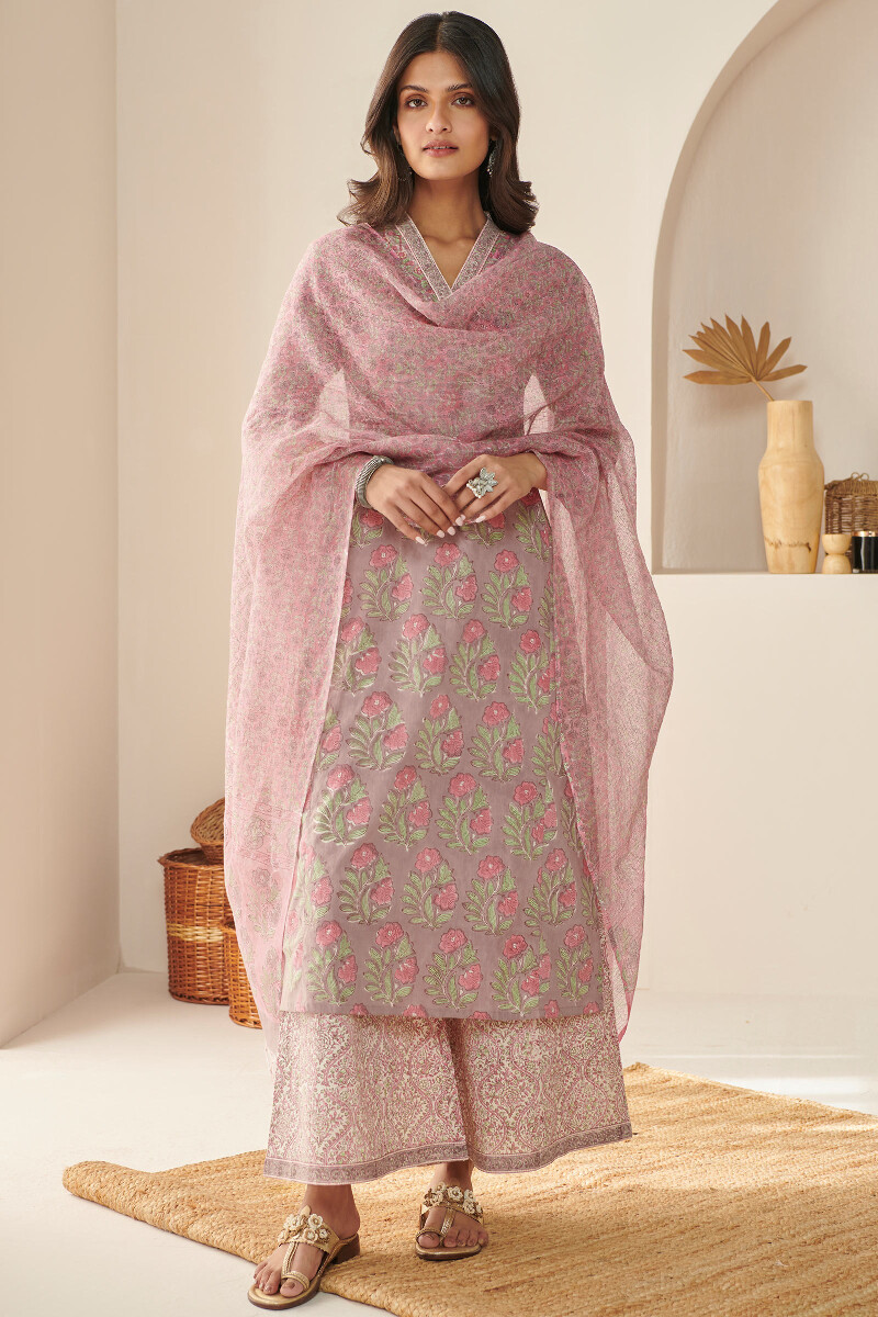 Pink Hand Block Printed Kota Dupatta