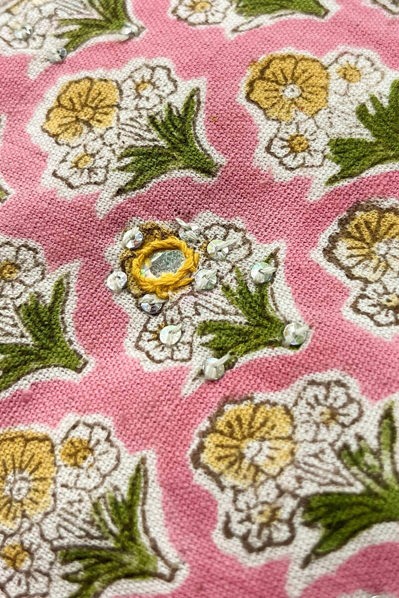 Pink Hand Block Printed Straight Cotton Flax Kurta