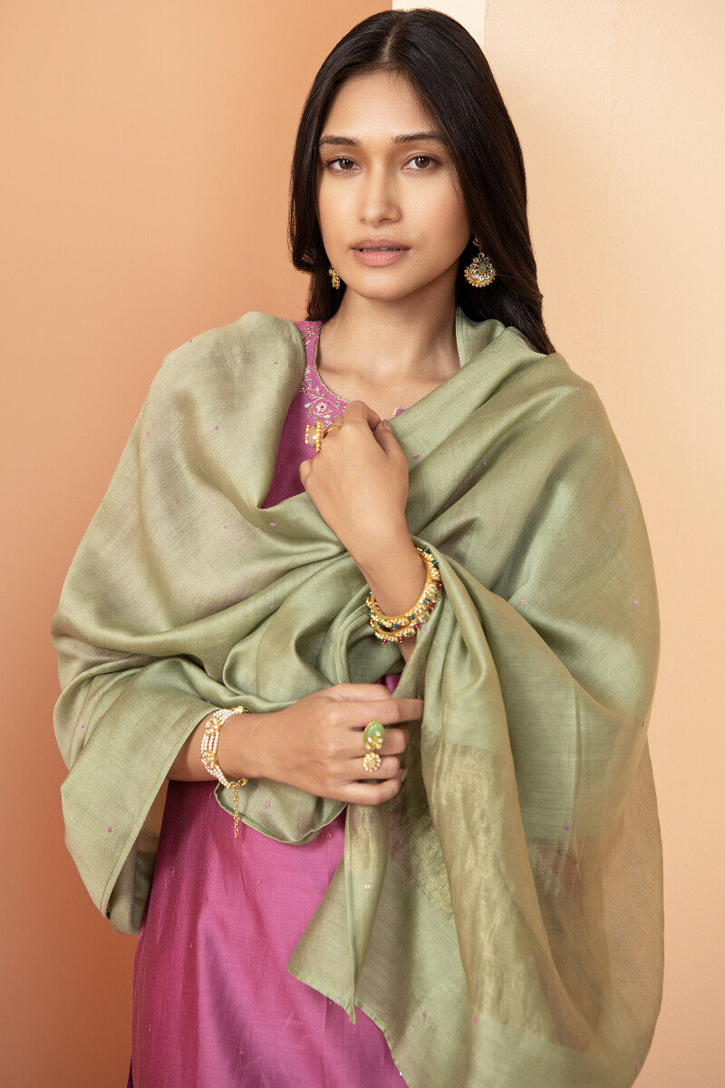 Green Handcrafted Chanderi Dupatta