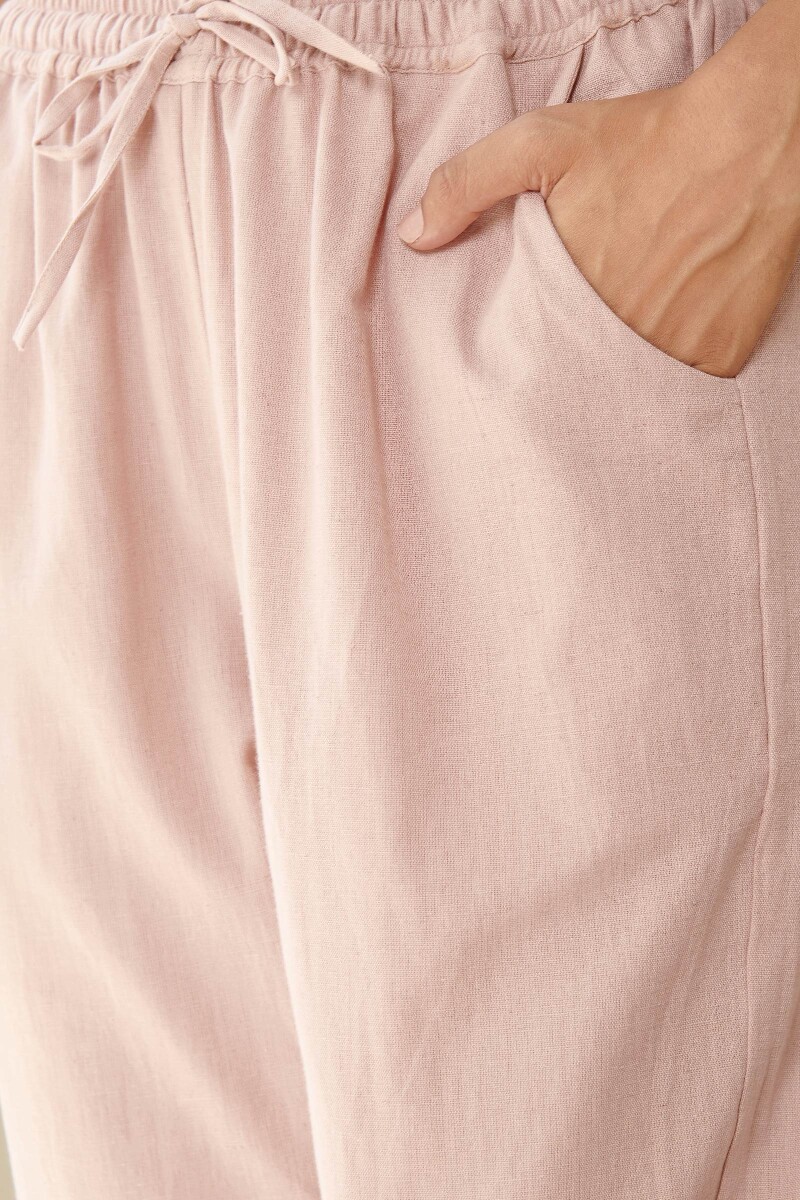 Pink Handcrafted Cotton Flax Narrow Pants