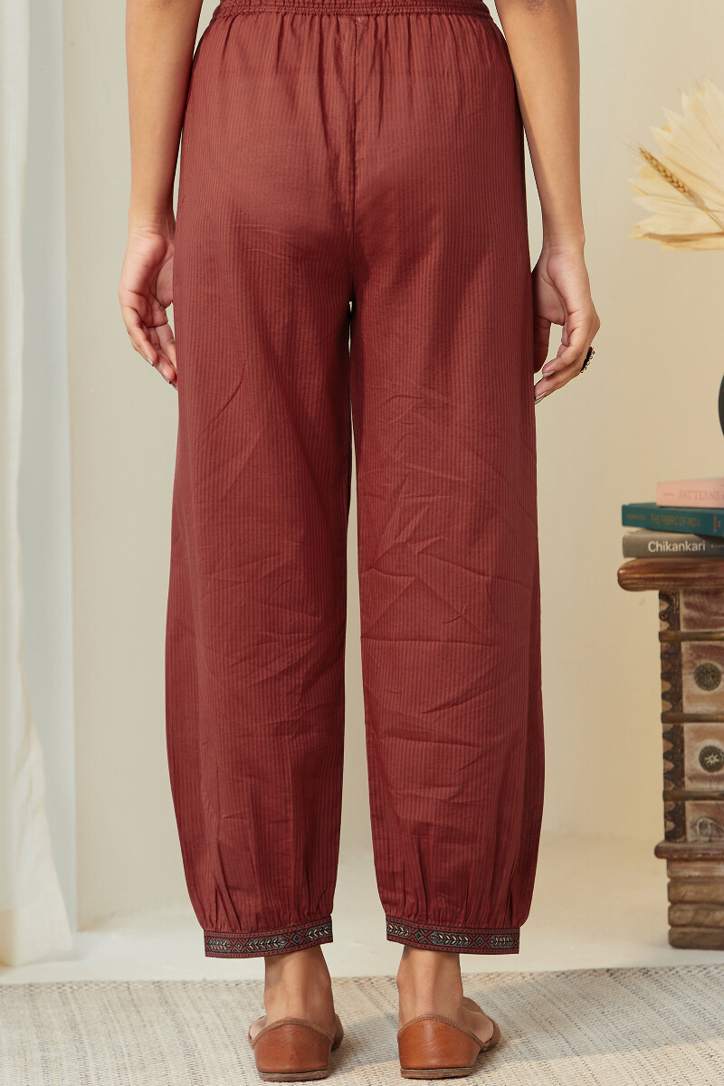 Red Hand Block-Printed Cotton Dobby Izhaar Pants