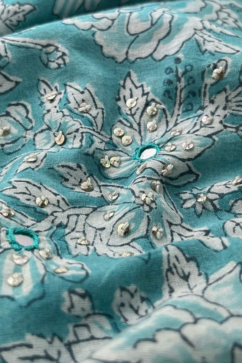Blue Hand Block Printed A-Line Cotton Kurta