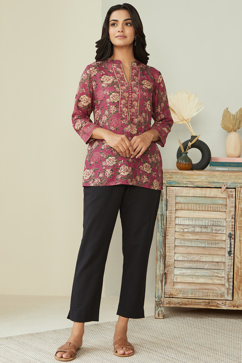Raspberry Hand Block-Printed Modal Top