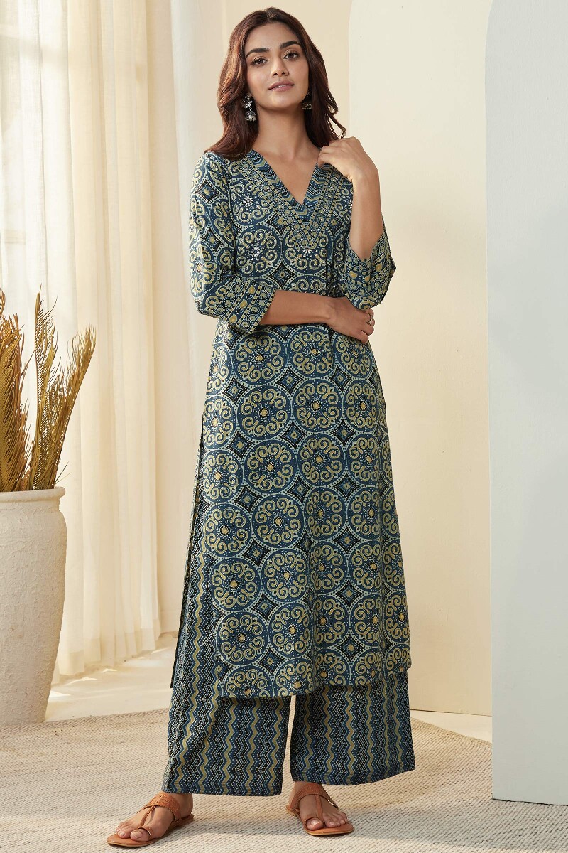 Ajrak Hand Block-Printed Straight Cotton Kurta