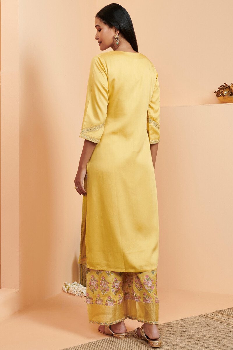 Yellow Handcrafted Straight Modal Kurta