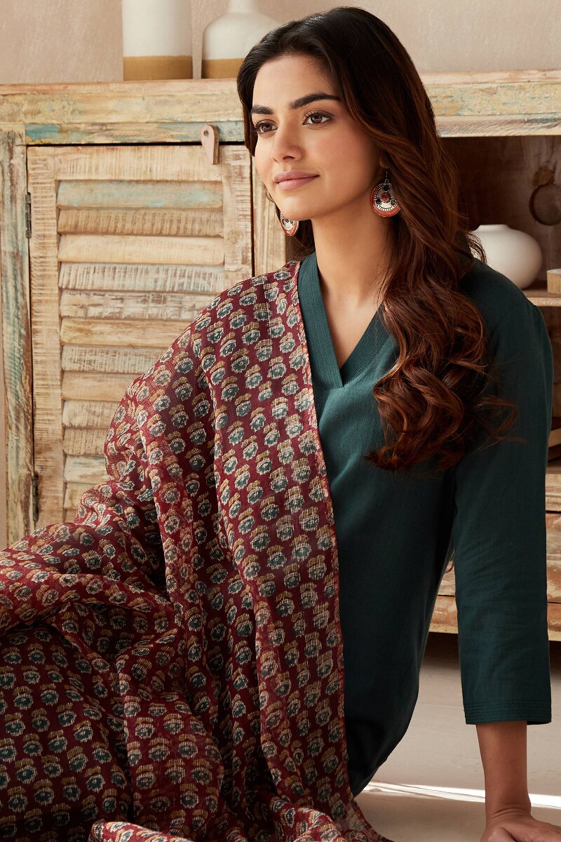 Teal Handcrafted Straight Cotton Kurta