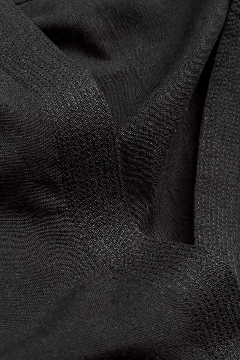 Black Handcrafted Straight Cotton Flax Kurta