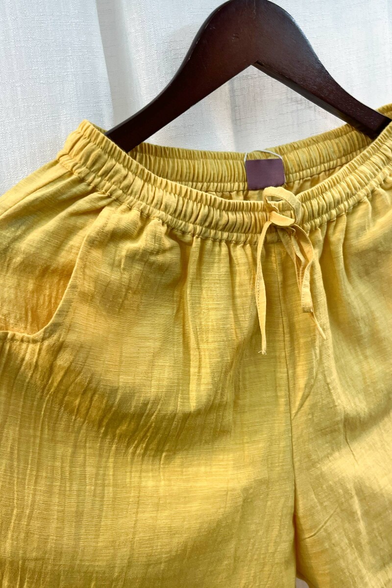 FG Specials: 1 Of 1- Yellow Handcrafted Rayon Slub Kurta and Pants