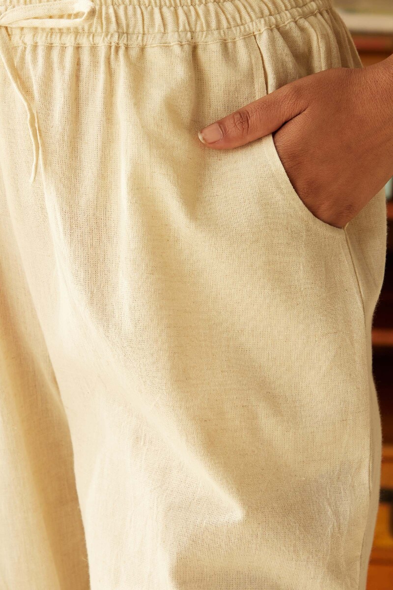 Cream Handcrafted Cotton Flax Narrow Pants