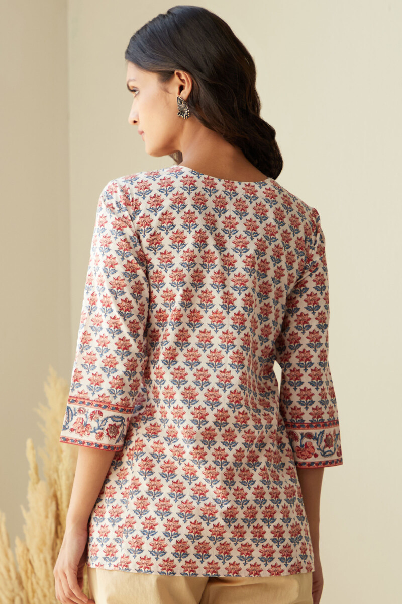 Cream Hand Printed Cotton Top