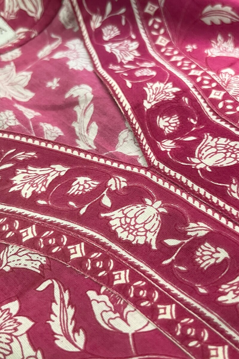 Pink Hand Printed Straight Cotton Kurta