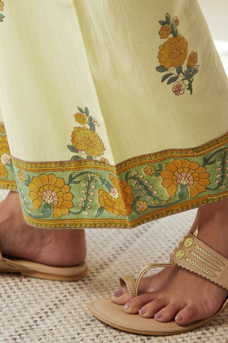 Yellow Hand Block-Printed Cotton Farsi