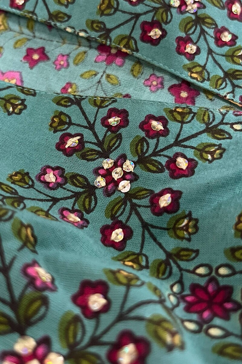 Blue Hand Printed Straight Cotton Kurta