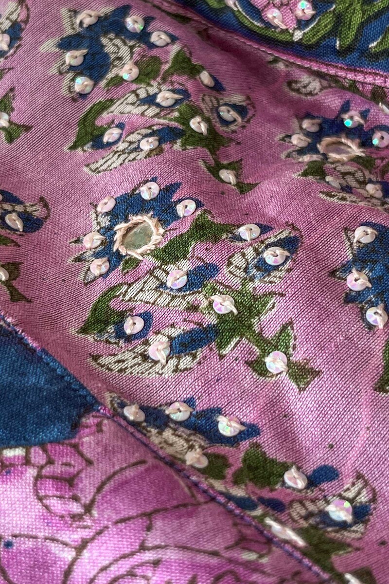 Purple Hand Block-Printed Straight Chanderi Kurta