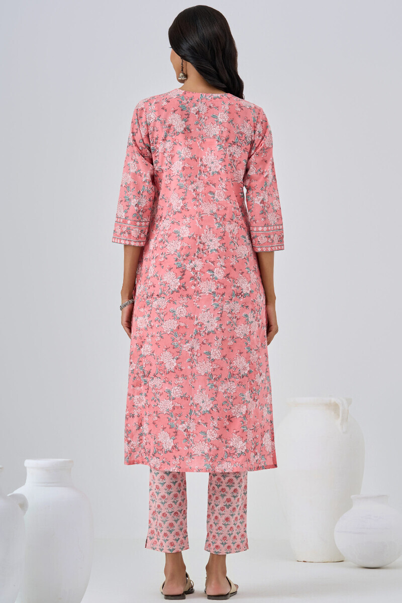 Pink Hand Block Printed Straight Cotton Kurta