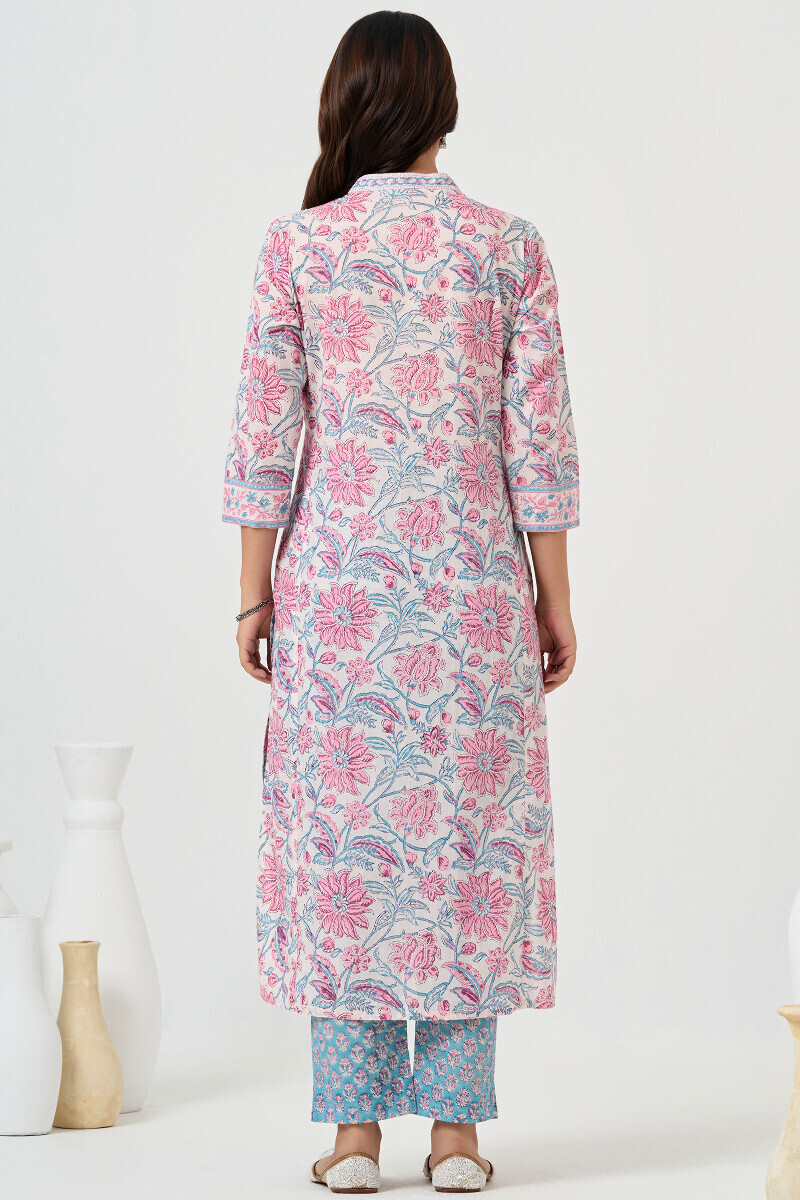 White Hand Block Printed Straight Cotton Kurta