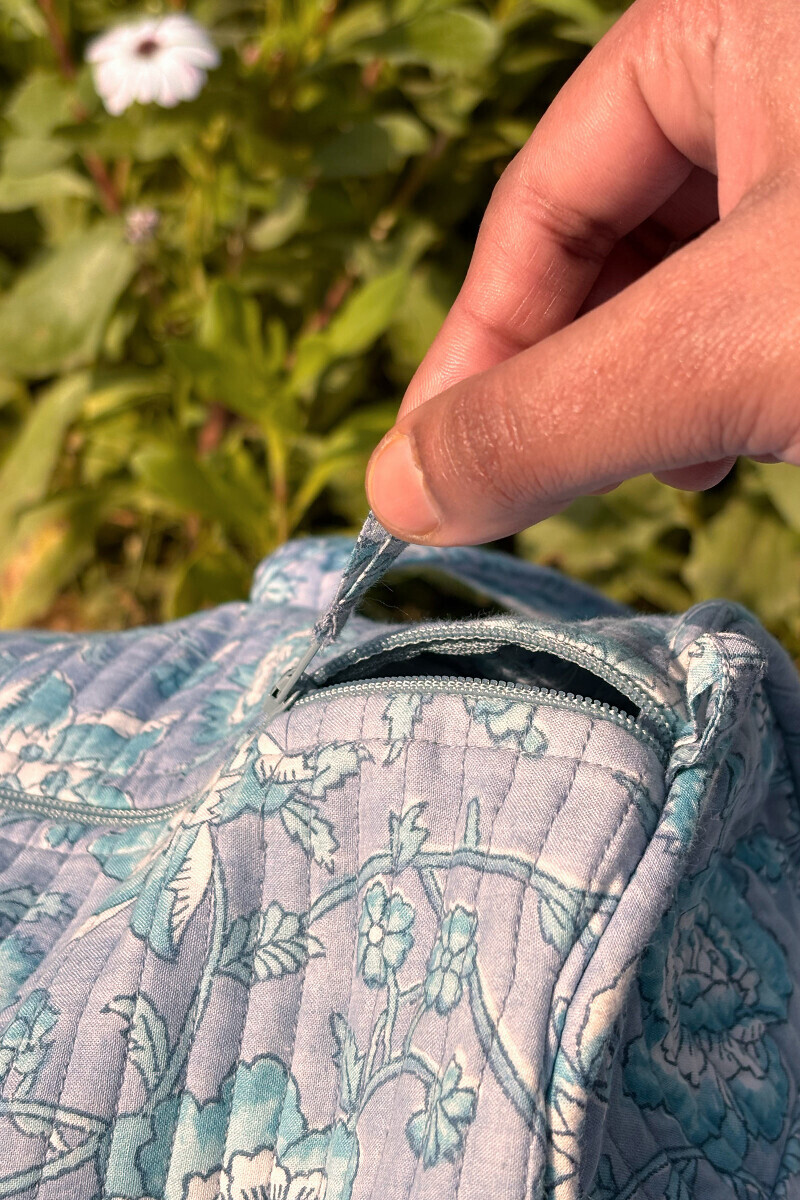 Grey Hand Block Printed Cotton Holdall Bag