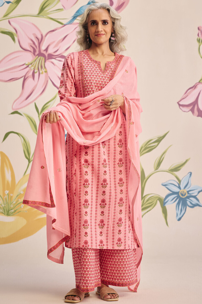 Pink Handcrafted Kota Dupatta