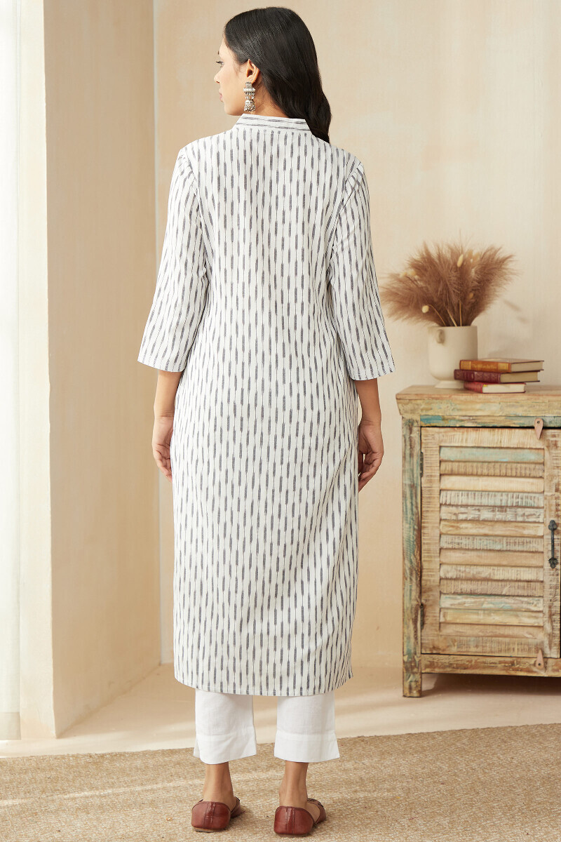 White Handcrafted Straight Cotton Polyester Kurta