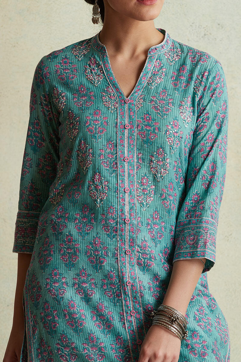 Sanganeri Block Printed Straight Cotton Kurta