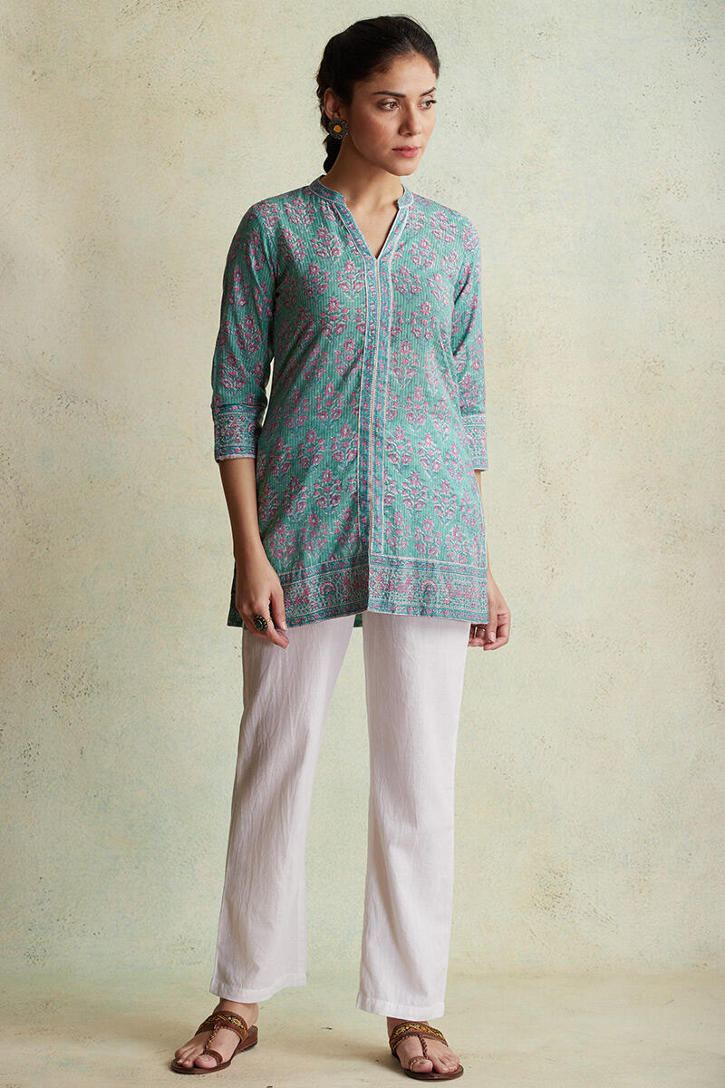 Turquoise Block Printed Cotton Top