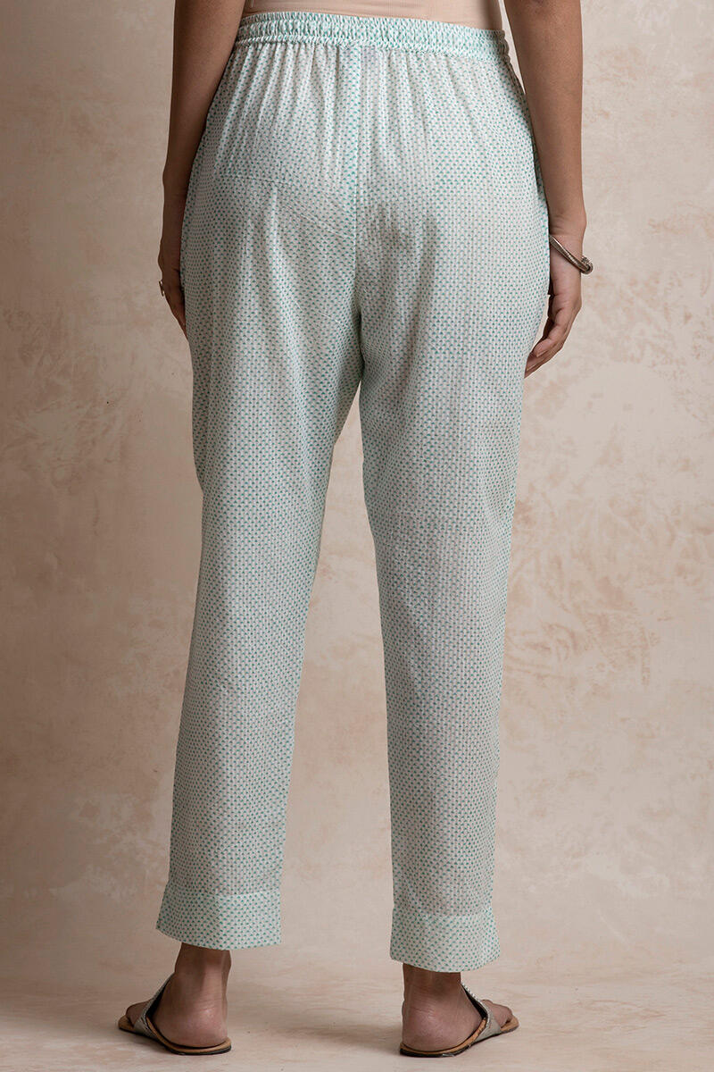 Green Block Printed Cotton Narrow Pants