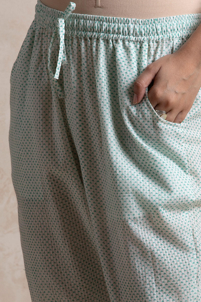 Green Block Printed Cotton Narrow Pants