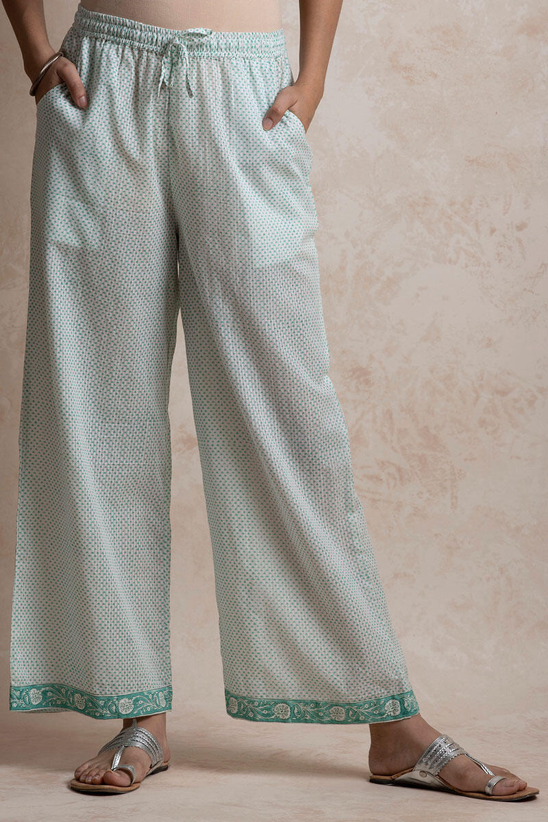 Green Block Printed Cotton Farsi Pants