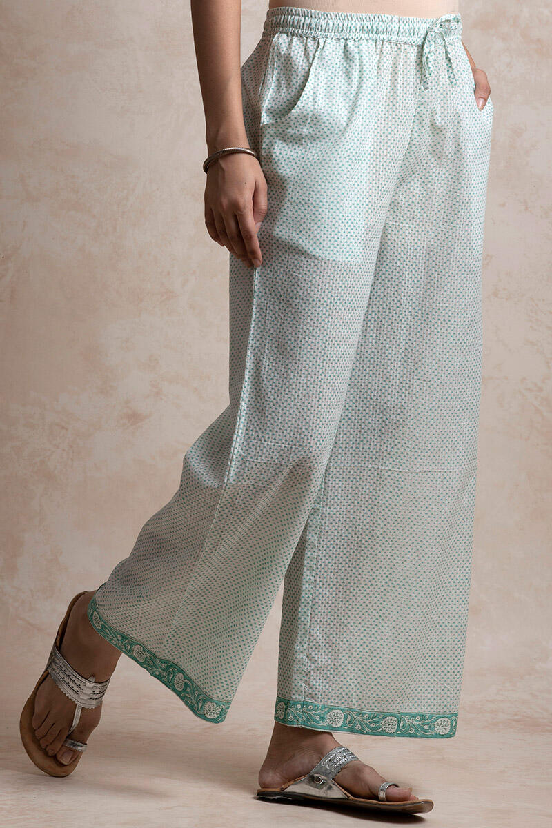 Green Block Printed Cotton Farsi Pants